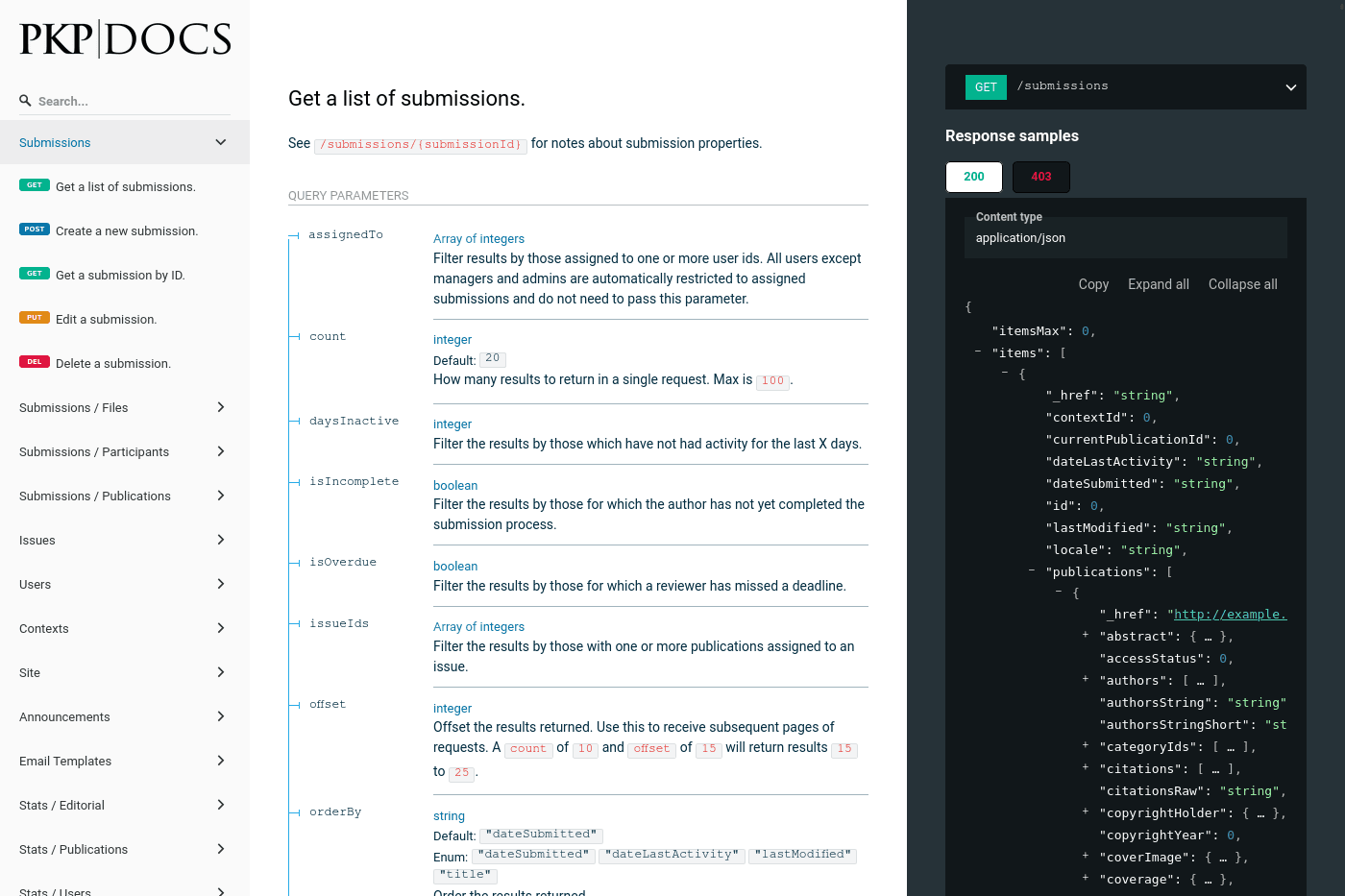 Screenshot of the REST API docs