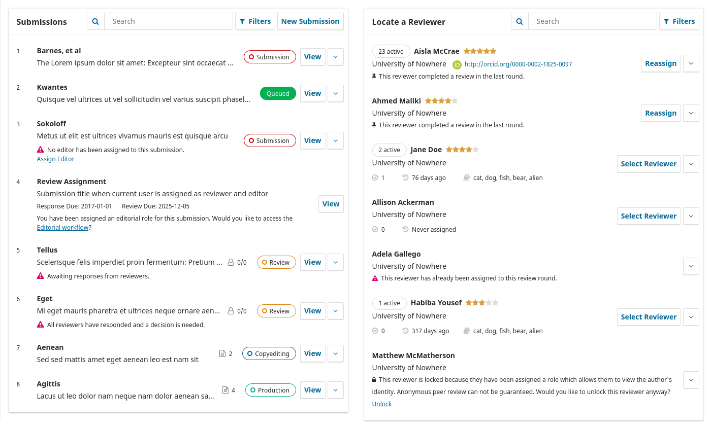 Screenshot of composite ListPanel components