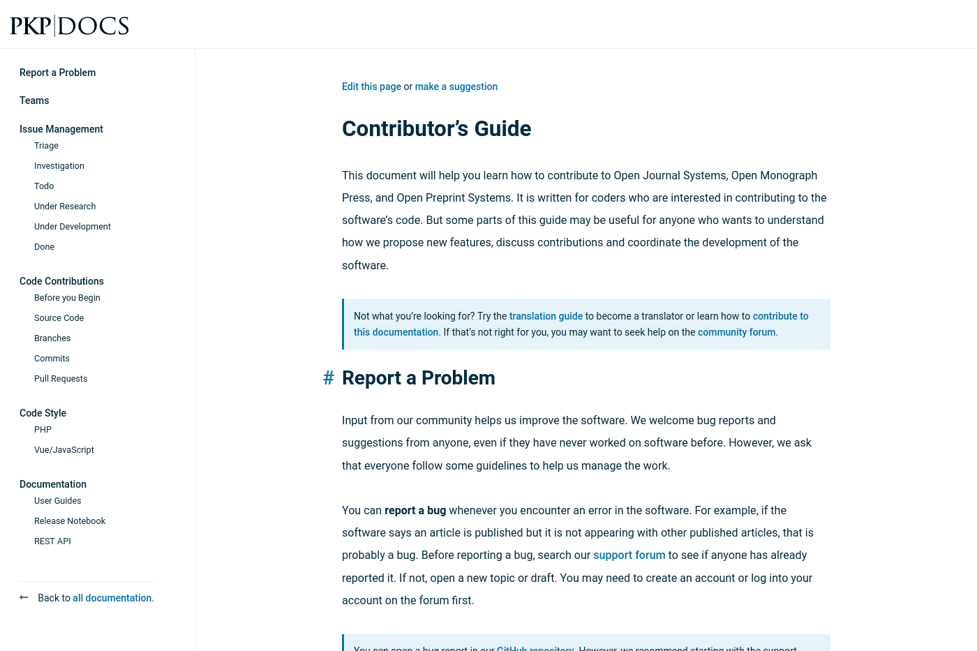 Screenshot of PKP's contributor's guide