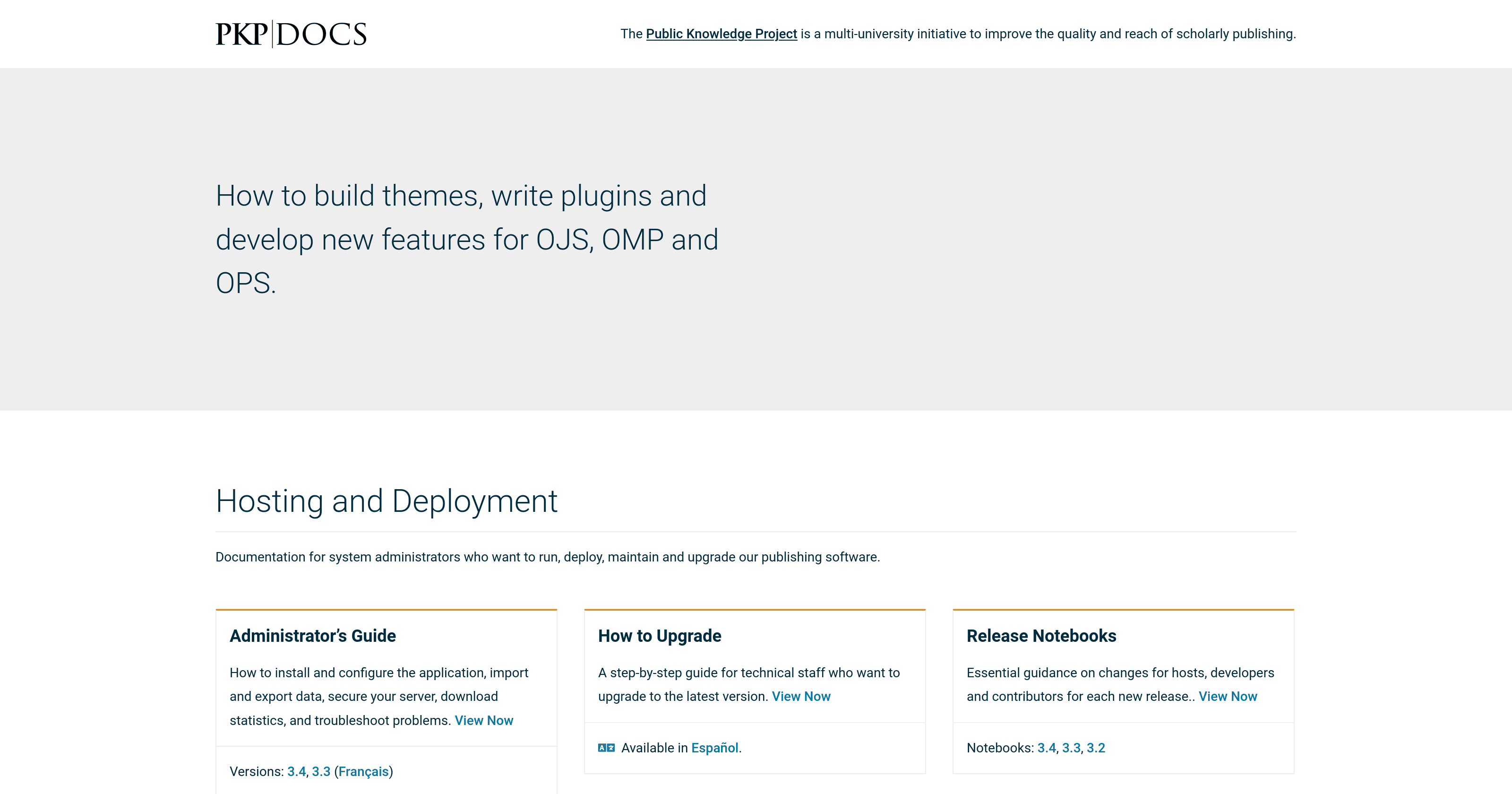 Screenshot of the docs hub homepage