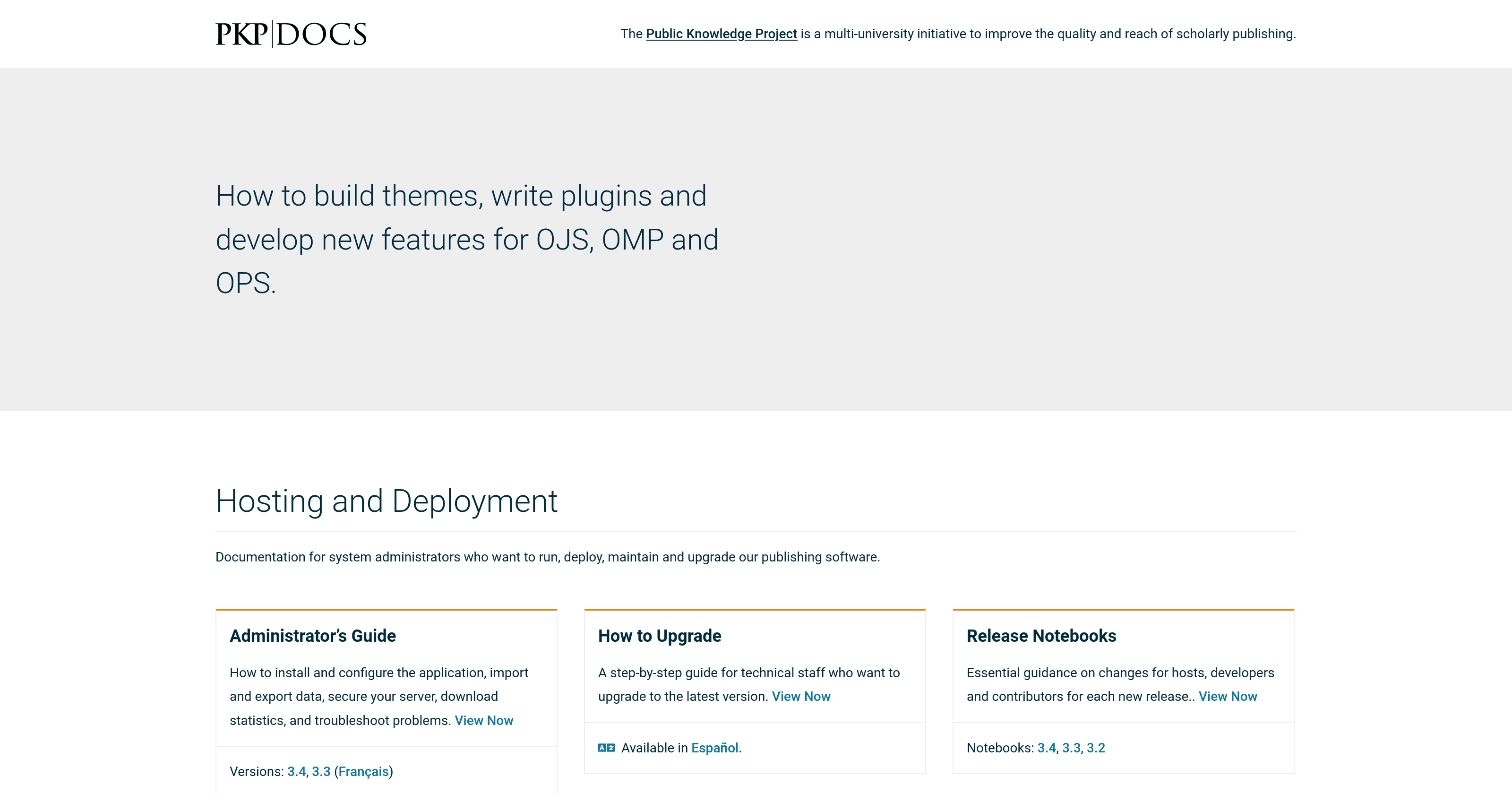 Screenshot of the homepage for the PKP technical documentation.
