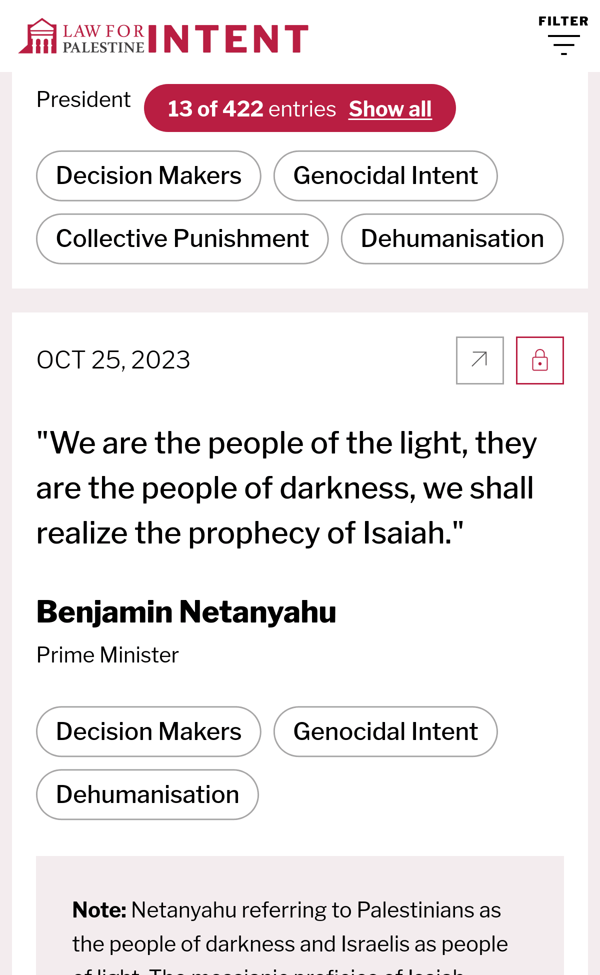 Screenshot of the mobile view after filters are applied