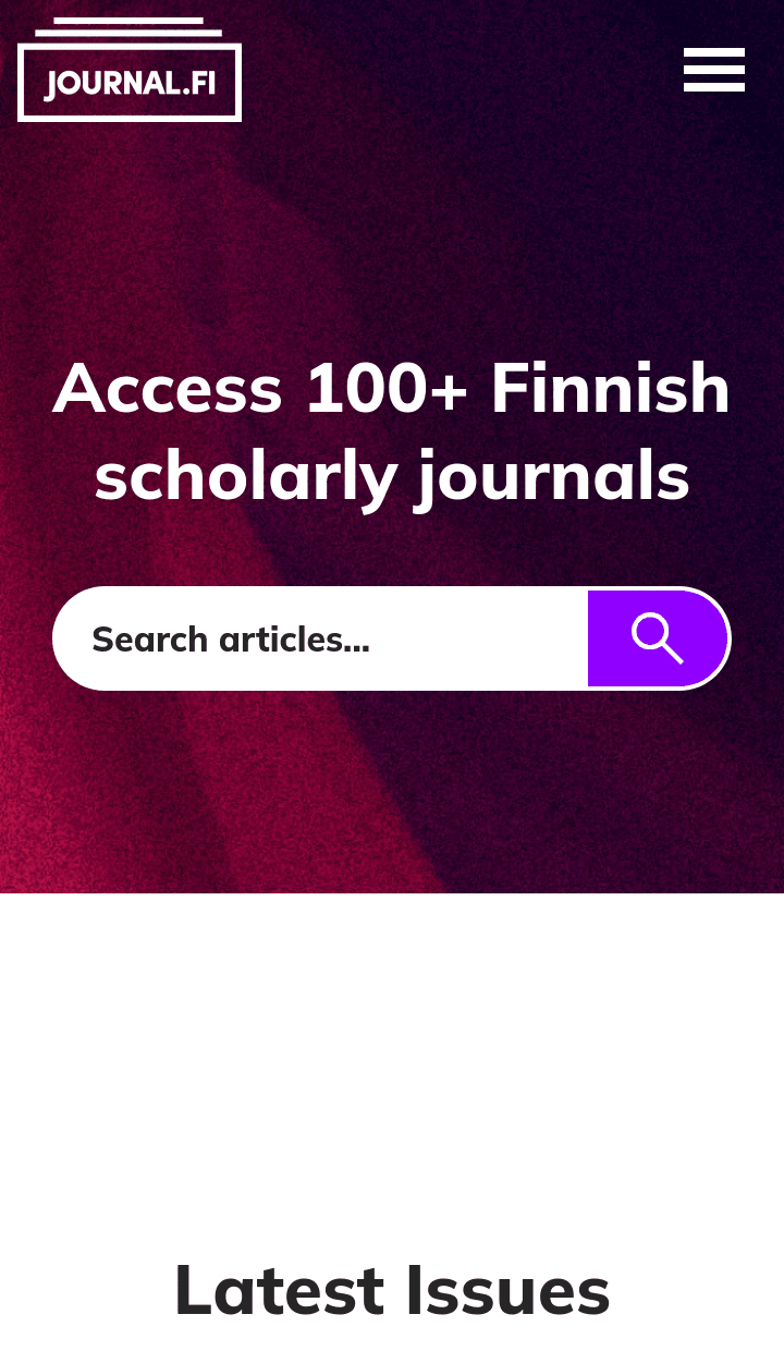 Screenshot of the homepage for Journal.fi on a mobile device