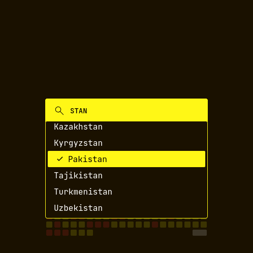 Zoomed in screenshot of the country autocomplete.