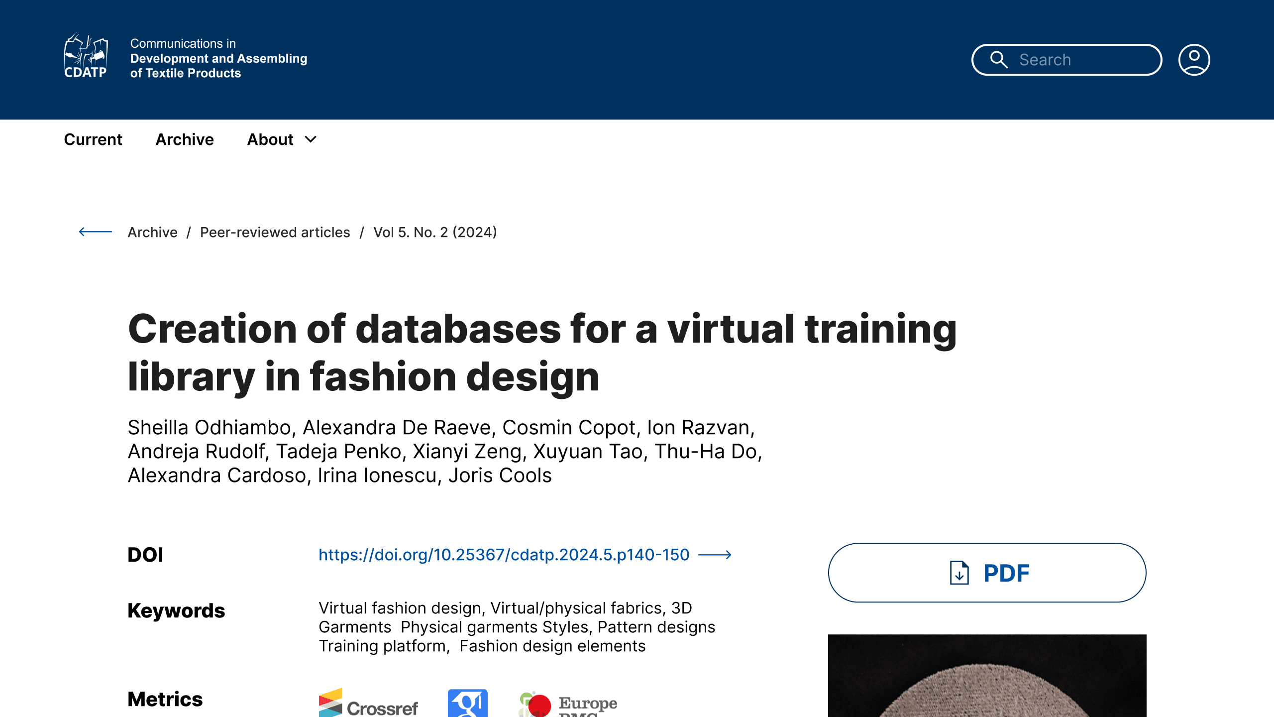 Screenshot of the the article page for the CDATP journal