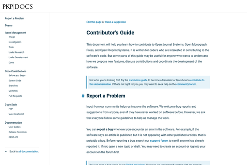 Screenshot of PKP's contributor's guide