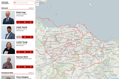 Screenshot of the app to find your Edinburgh city councillor